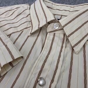 Vintage Panhandle Slim Shirt Mens 17.5 Beige Gold Stripe Western Pearl Snap
